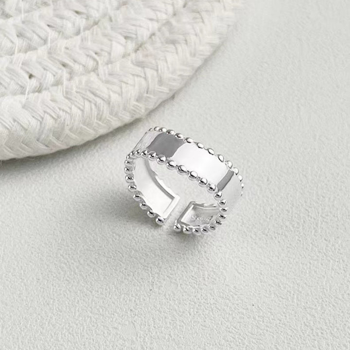 Sterling Silver Wave Glossy Beaded Edge Ring