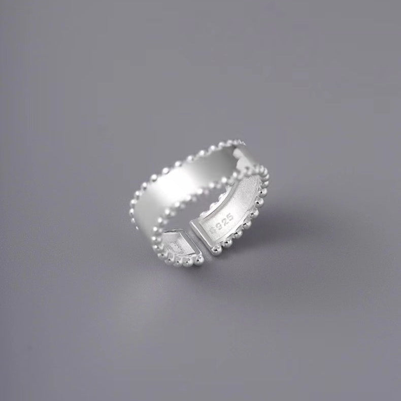 Sterling Silver Wave Glossy Beaded Edge Ring