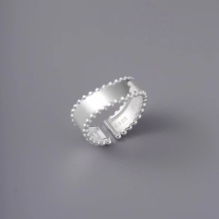Sterling Silver Wave Glossy Beaded Edge Ring