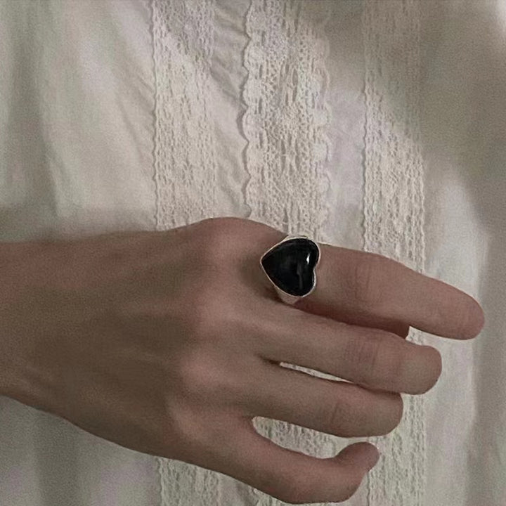 Sterling Silver Onyx Heart Ring