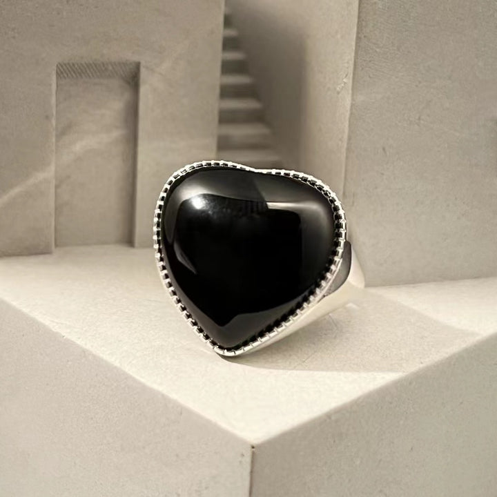 Sterling Silver Onyx Heart Ring