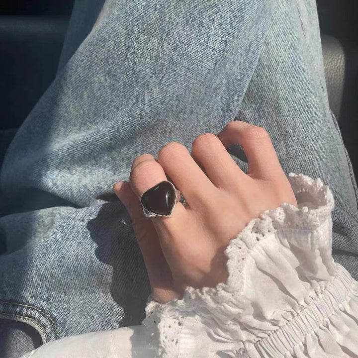 Sterling Silver Onyx Heart Ring