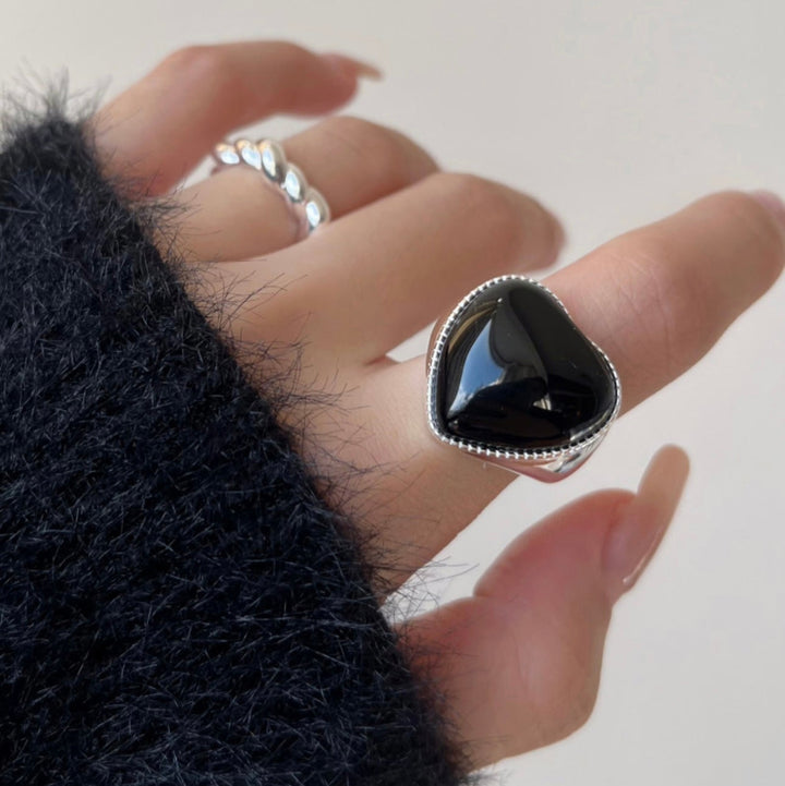 Sterling Silver Onyx Heart Ring