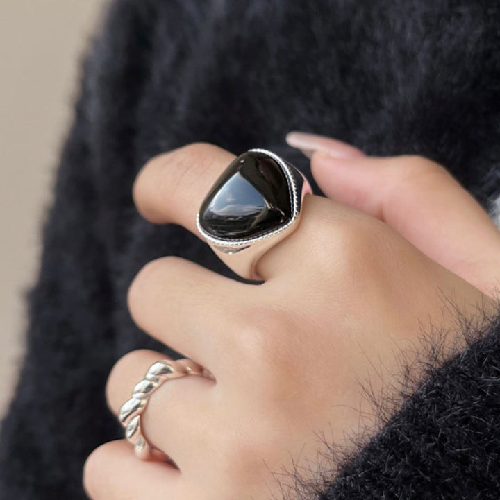 Sterling Silver Onyx Heart Ring