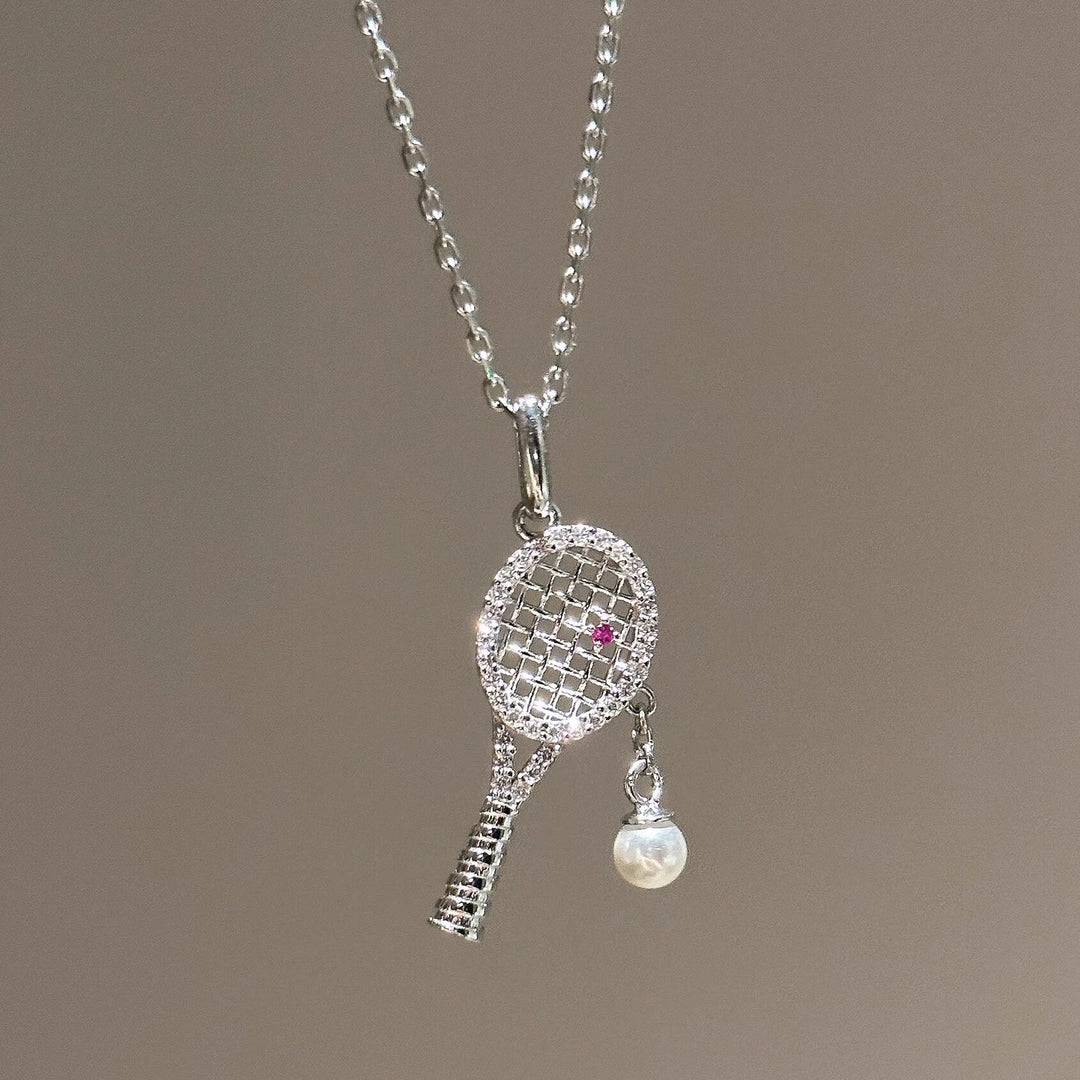 Tennis Racket Pink Diamond Pearl Necklace
