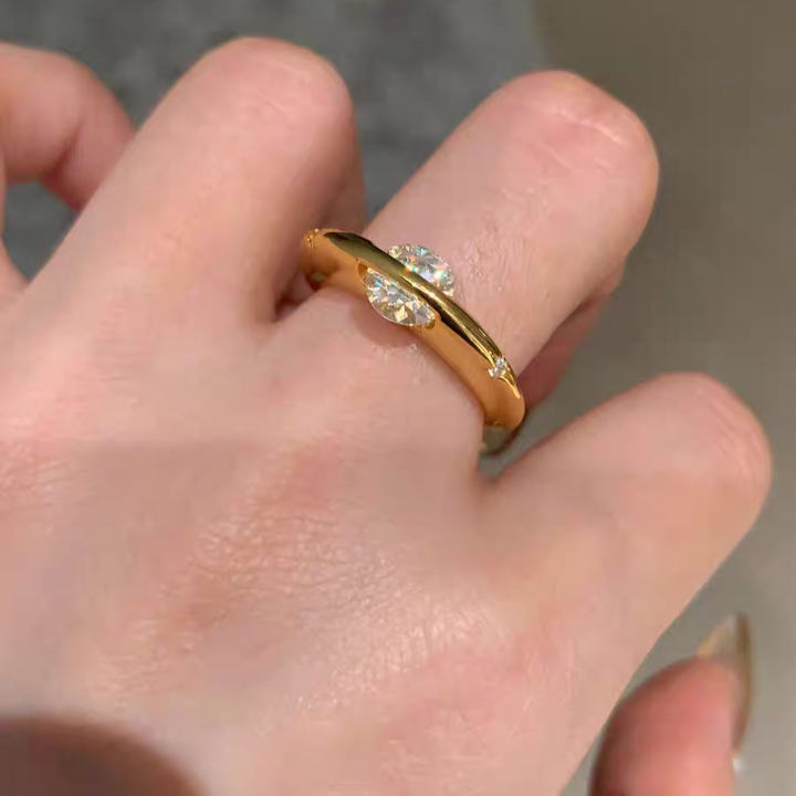 Cosmic Stellar Three-Stone Moissanite Ring