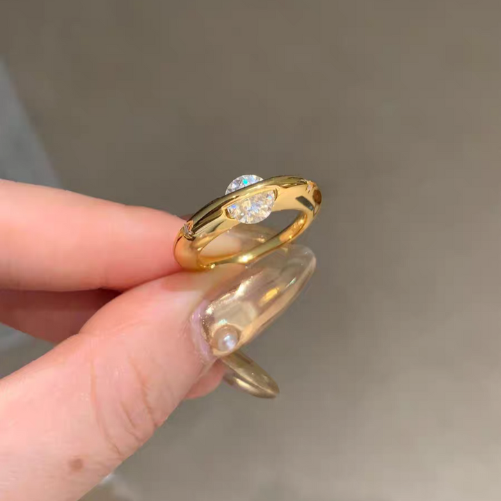 Cosmic Stellar Three-Stone Moissanite Ring