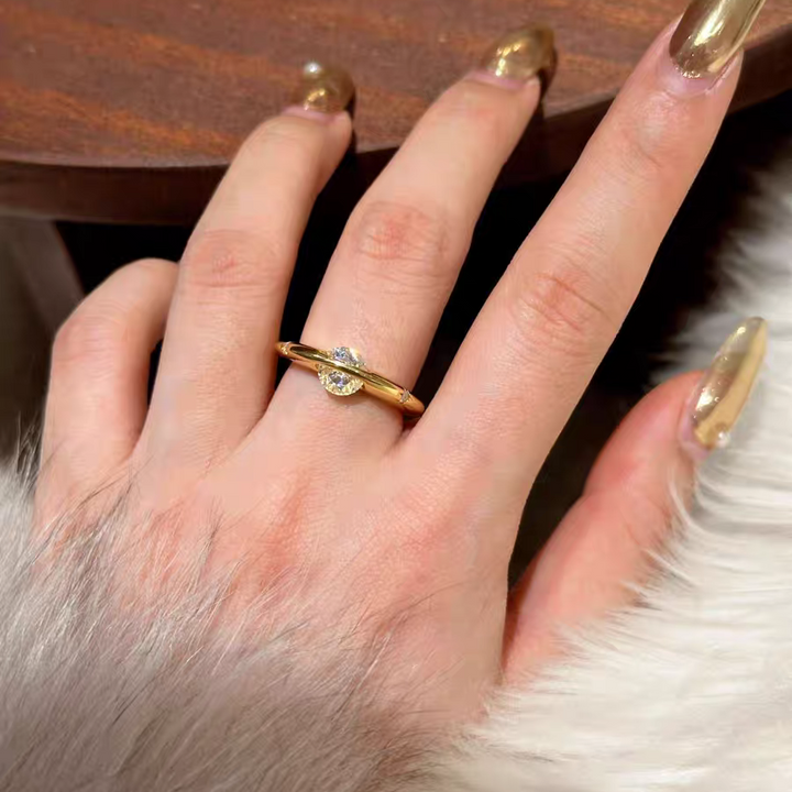 Cosmic Stellar Three-Stone Moissanite Ring