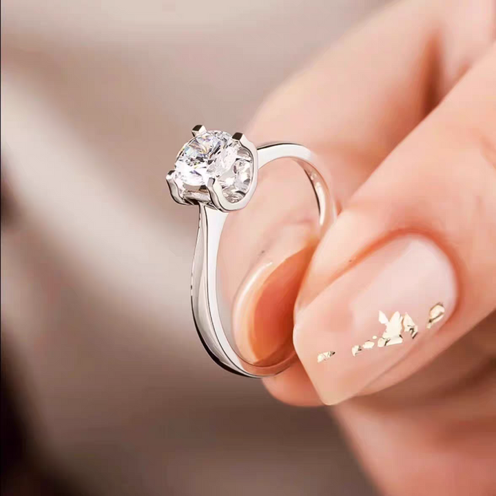 Sterling Silver Bullhorn Moissanite Ring