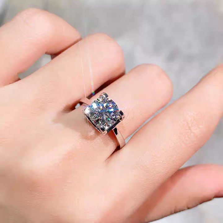 Sterling Silver Bullhorn Moissanite Ring