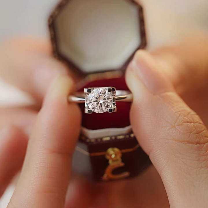 Sterling Silver Bullhorn Moissanite Ring