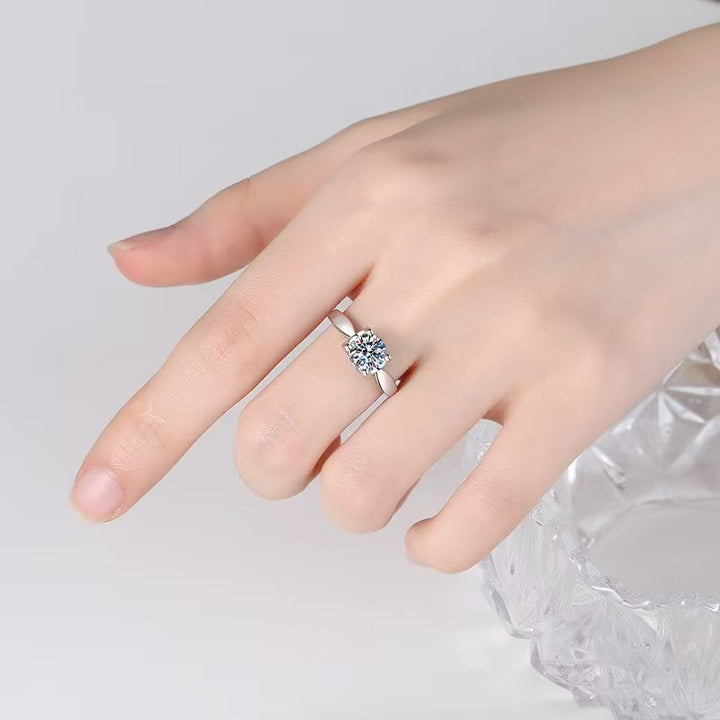 Sterling Silver Bullhorn Moissanite Ring