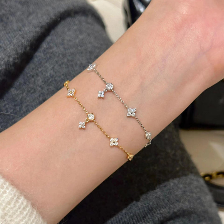 Sterling Silver Star Sparkling Five Flower Bracelet