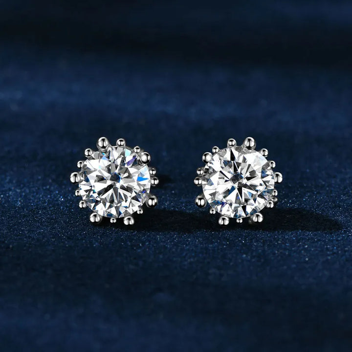 Sunburst Crown Moissanite Stud Earrings