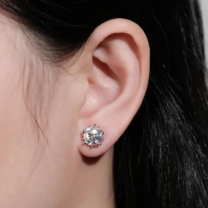 Sunburst Crown Moissanite Stud Earrings
