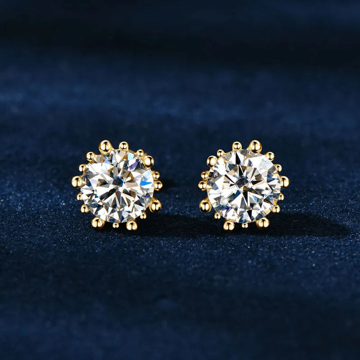 Sunburst Crown Moissanite Stud Earrings