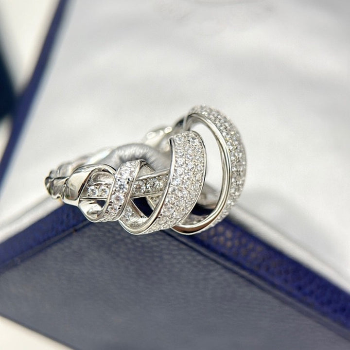 Sterling Silver Ribbon Around Full Diamond Ring