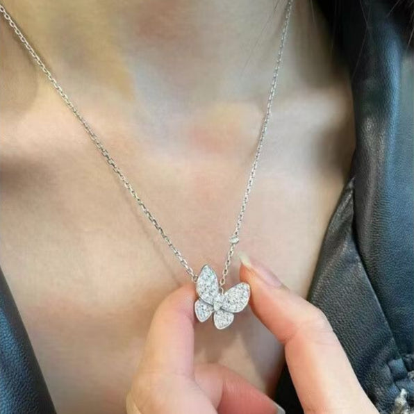 Butterfly Wings Necklace in Sterling Silver with Diamonds