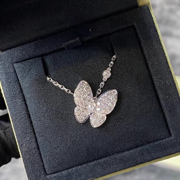 Butterfly Wings Necklace in Sterling Silver with Diamonds