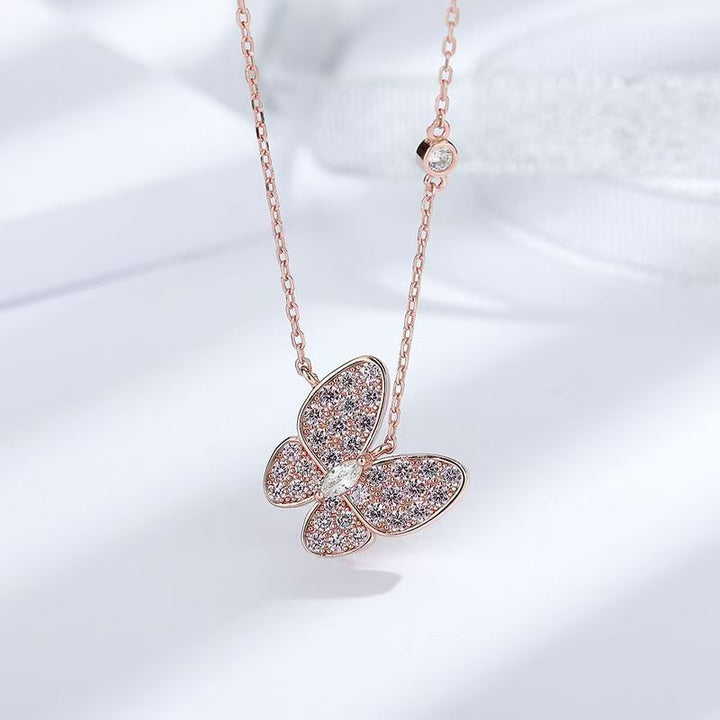 Butterfly Wings Necklace in Sterling Silver with Diamonds