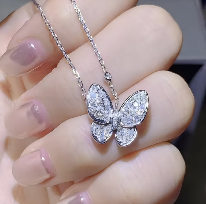 Butterfly Wings Necklace in Sterling Silver with Diamonds
