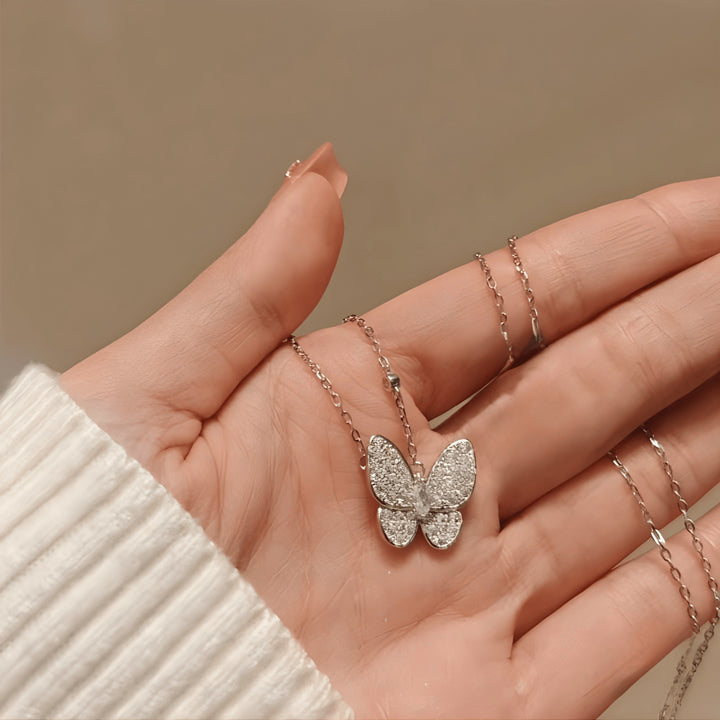 Butterfly Wings Necklace in Sterling Silver with Diamonds