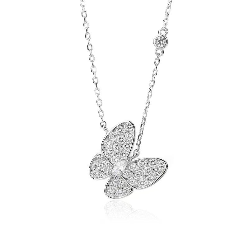 Butterfly Wings Necklace in Sterling Silver with Diamonds
