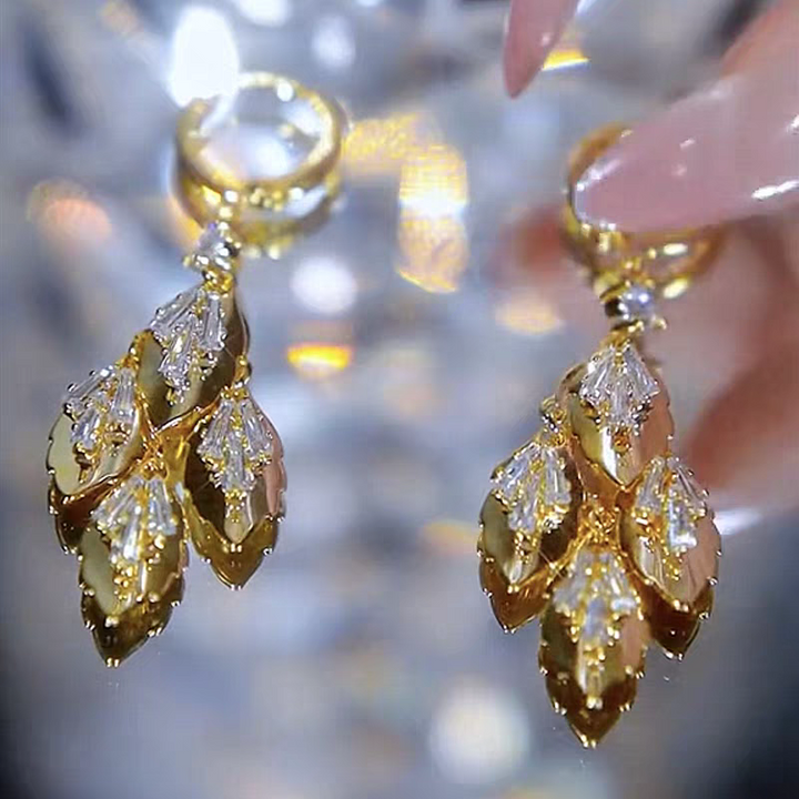 Diamond Leaf Tassel Earrings