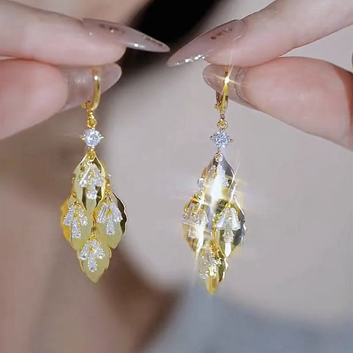 Diamond Leaf Tassel Earrings