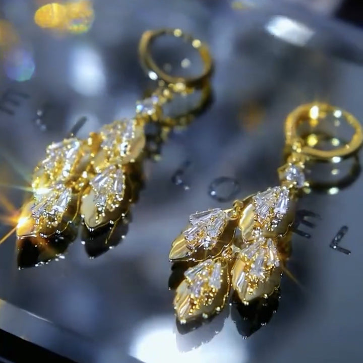 Diamond Leaf Tassel Earrings