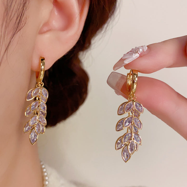 Wheat Ears Zircon Tassel Earrings