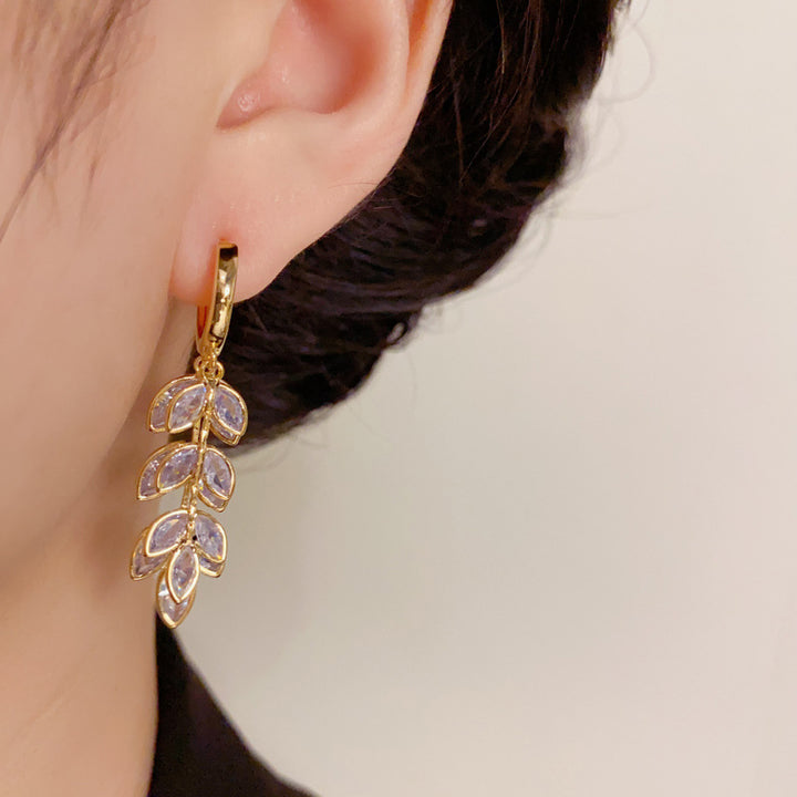 Wheat Ears Zircon Tassel Earrings
