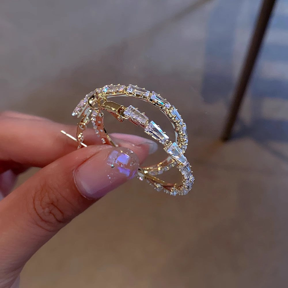 Simple Rhinestone Hoop Earrings