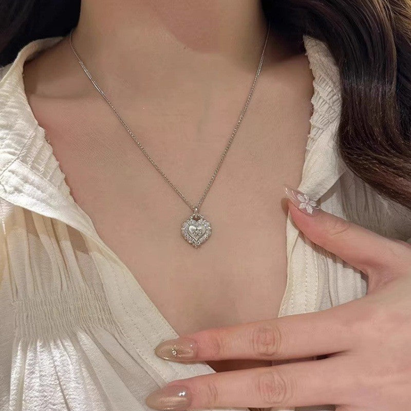 Brushed Heart Diamond Necklace