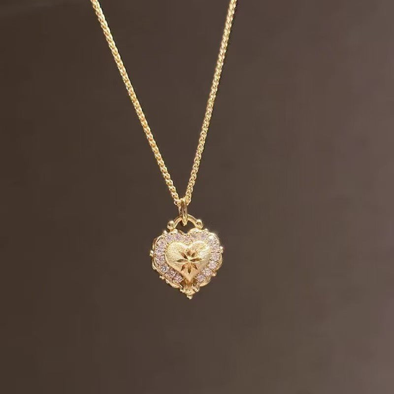 Brushed Heart Diamond Necklace