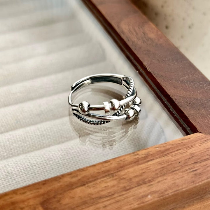 Vintage Triple Crossed Round Bead Ring