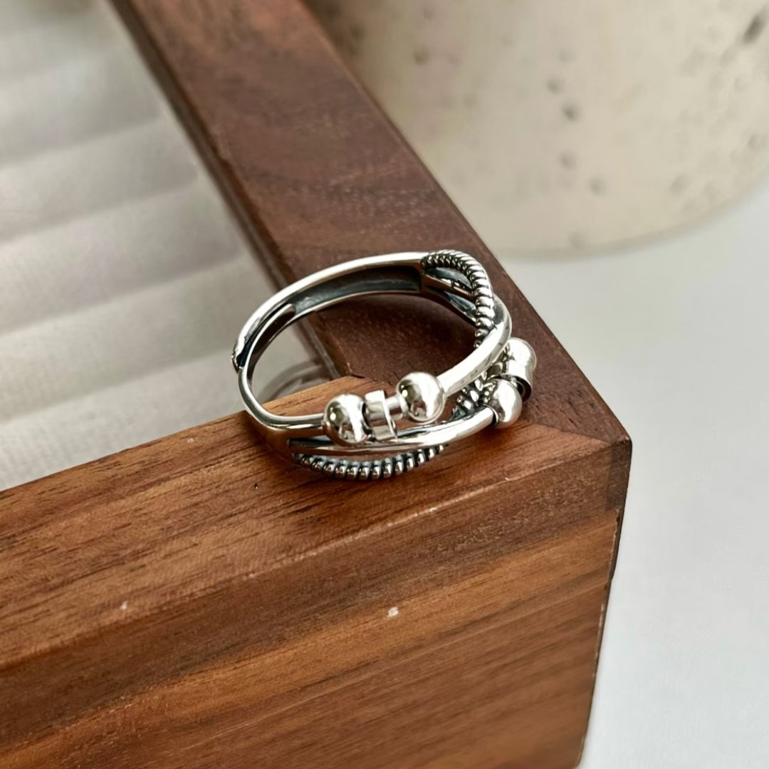 Vintage Triple Crossed Round Bead Ring