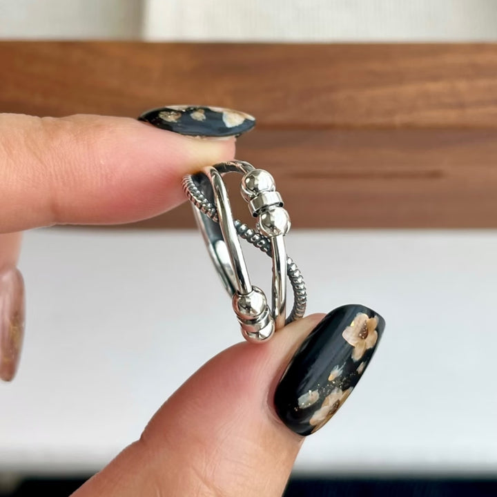 Vintage Triple Crossed Round Bead Ring