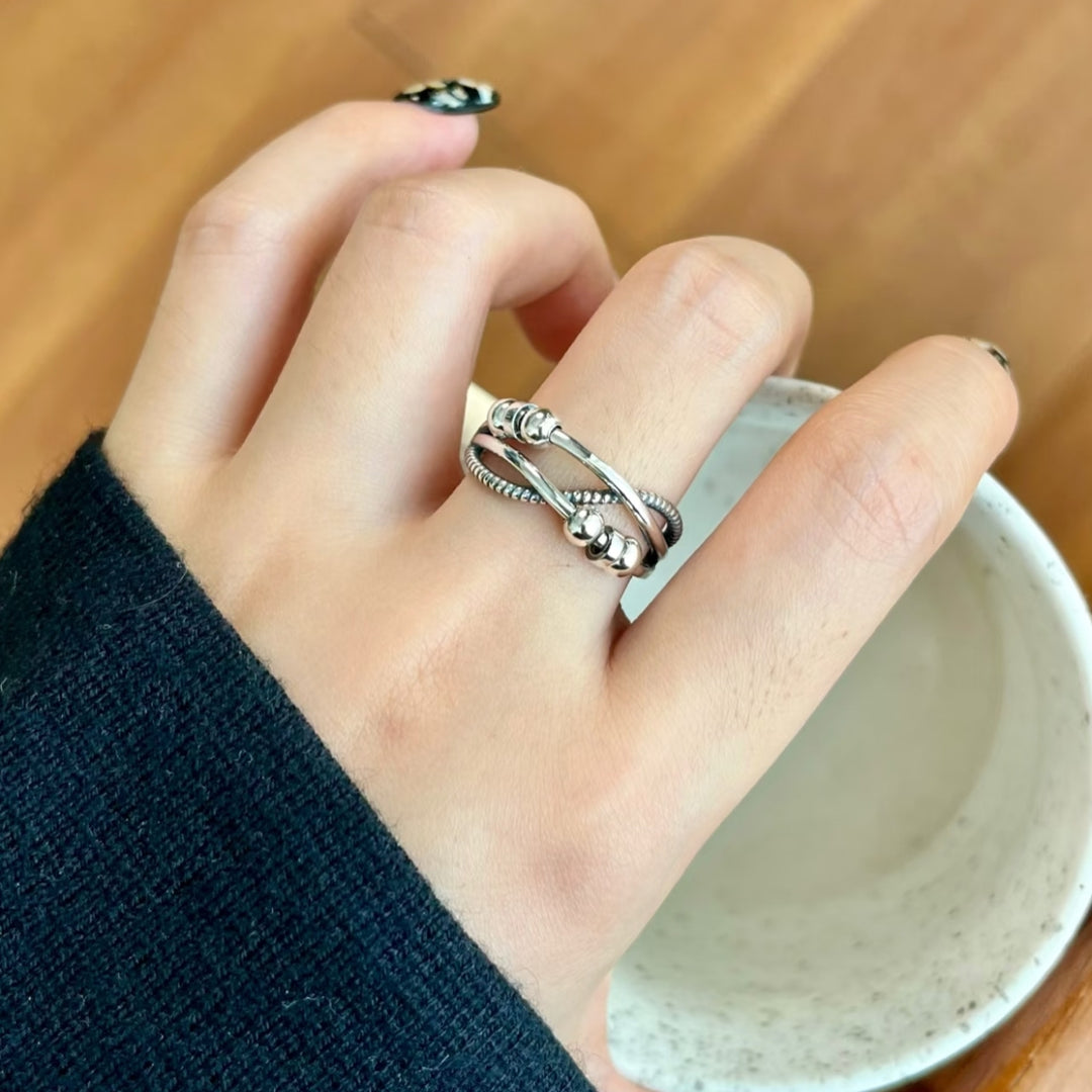 Vintage Triple Crossed Round Bead Ring