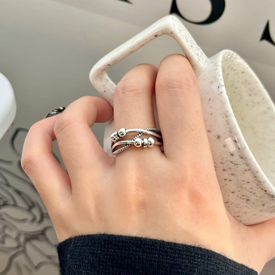 Vintage Triple Crossed Round Bead Ring