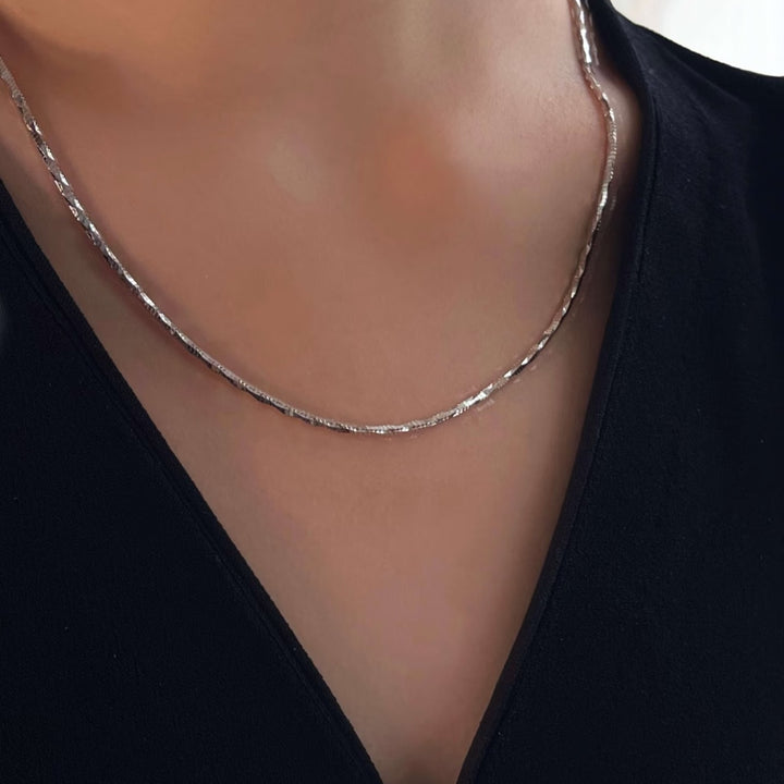 925 Sterling Silver Square Snake Bone Chain Necklace
