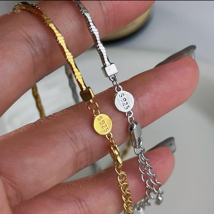 925 Sterling Silver Square Snake Bone Chain Necklace