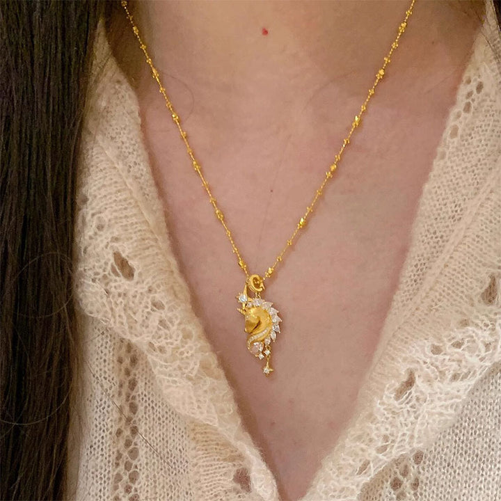 Unicorn Brushed Sparkling Rhinestone Starburst Necklace