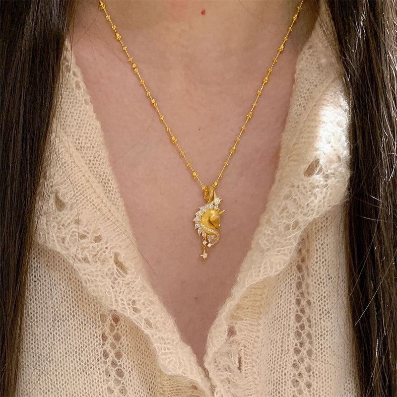 Unicorn Brushed Sparkling Rhinestone Starburst Necklace