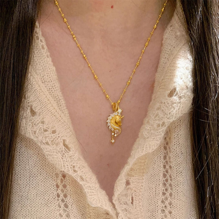 Unicorn Brushed Sparkling Rhinestone Starburst Necklace