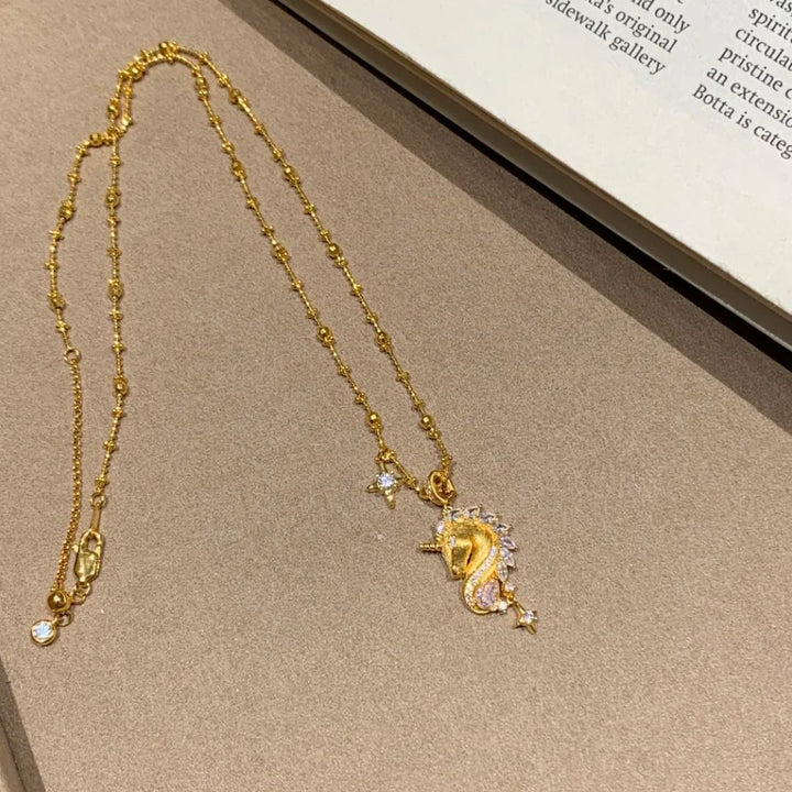 Unicorn Brushed Sparkling Rhinestone Starburst Necklace