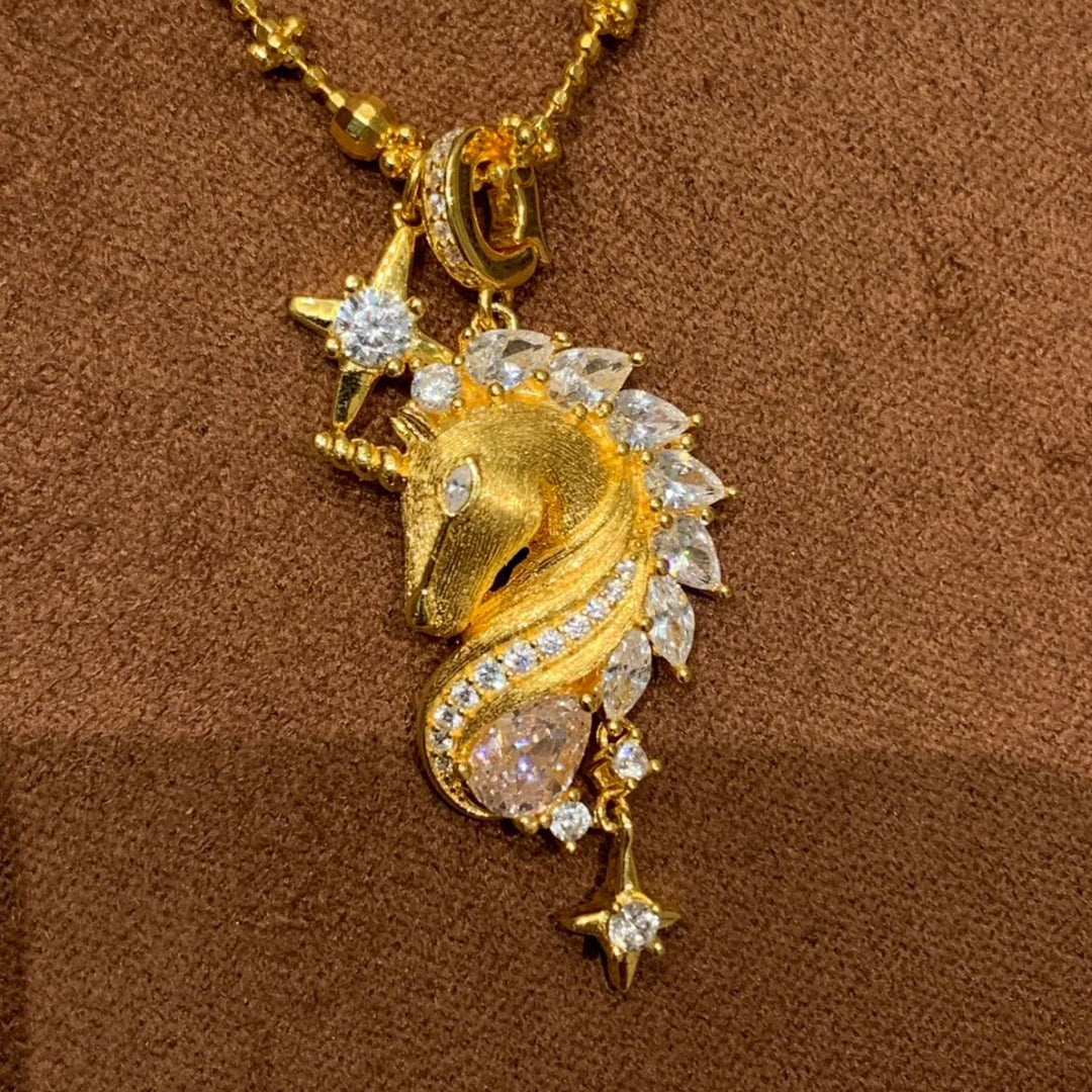 Unicorn Brushed Sparkling Rhinestone Starburst Necklace