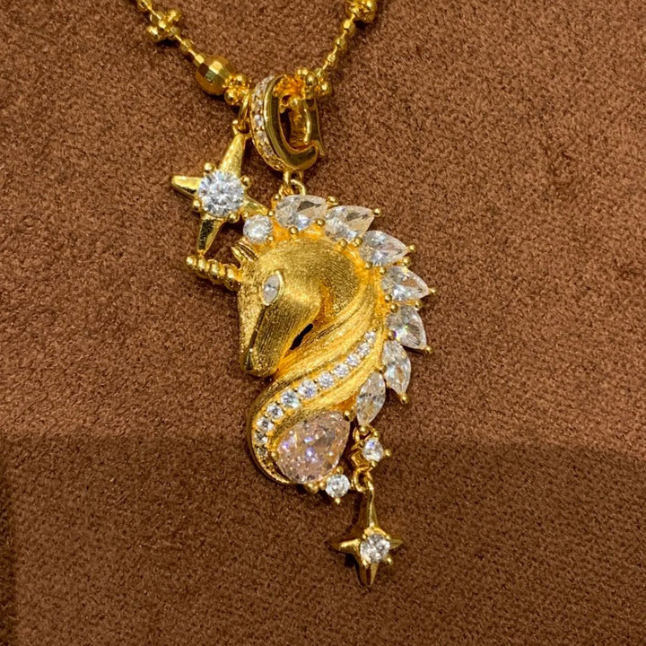 Unicorn Brushed Sparkling Rhinestone Starburst Necklace