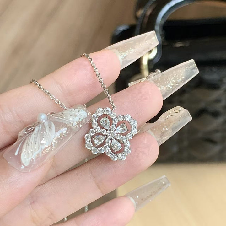 Four Leaf Clover Halo Necklace and Stud Earring Set