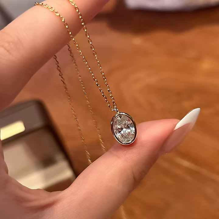 Sterling Silver Classic Oval Diamond Necklace